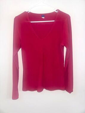 Old Navy Plush Tee Raspberry Pink Ribbed Long Sleeve Top Size Large